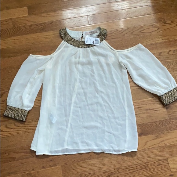 NWT F21 White Blouse W. Gold Beads - Picture 3 of 9